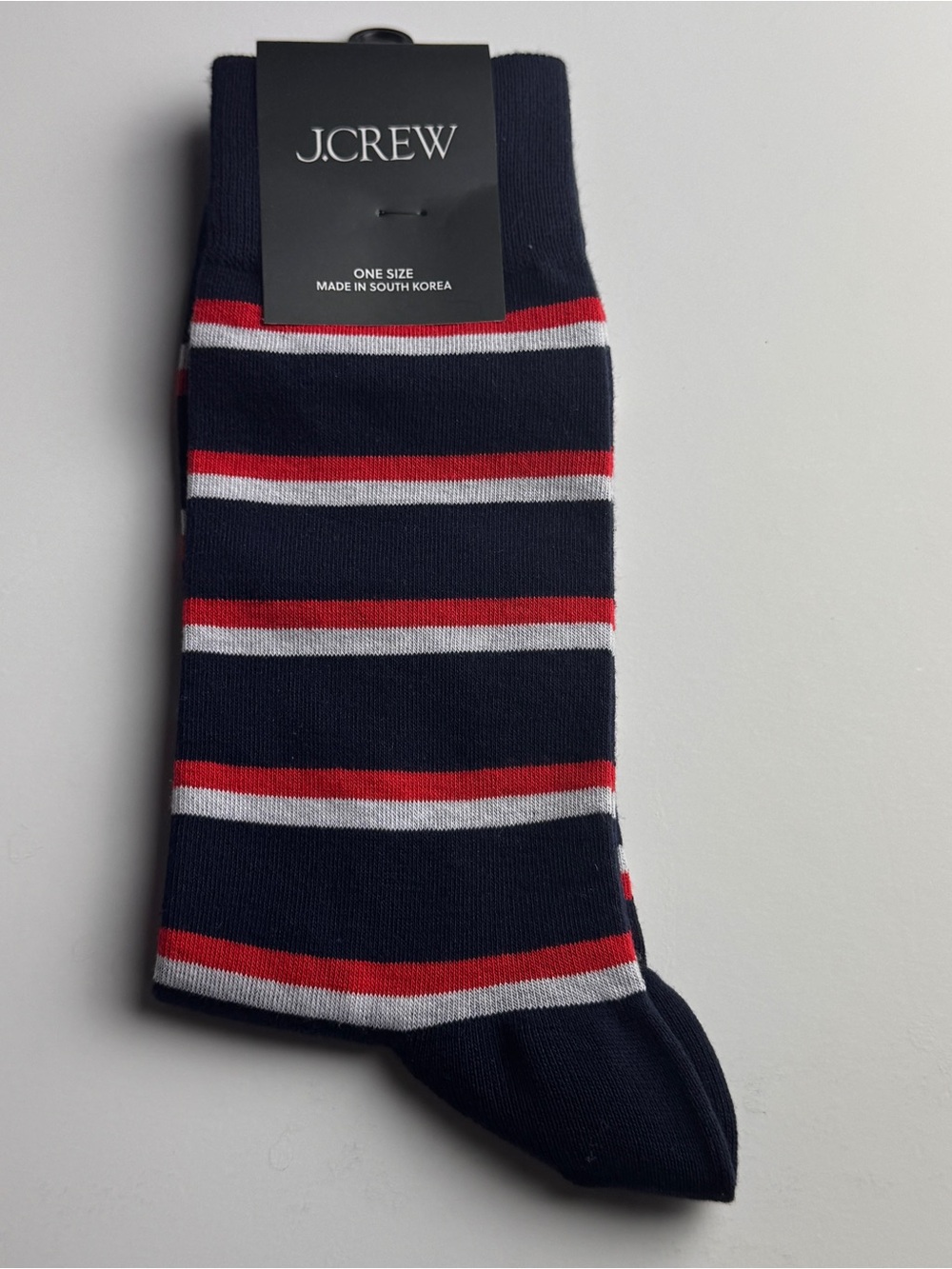 J. Crew Navy Socks with Red & White Stripes Crew Style Preppy Socks New With Tag - Picture 2 of 8